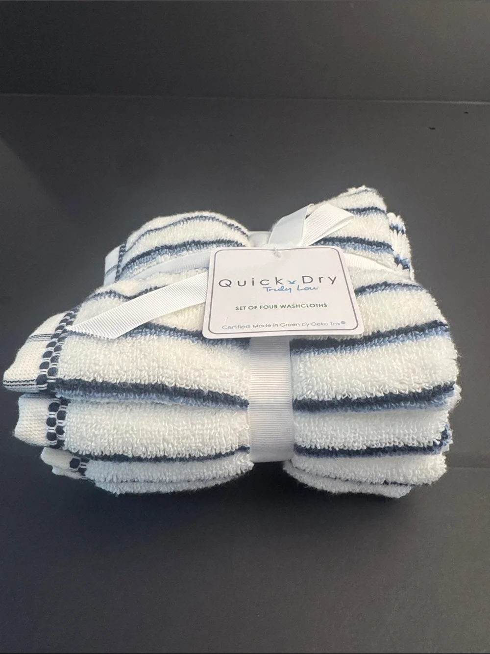 TRULY LOU Quick Dry Striped 8pc Zero Twist Cotton Bath Towel Set - Navy/White
